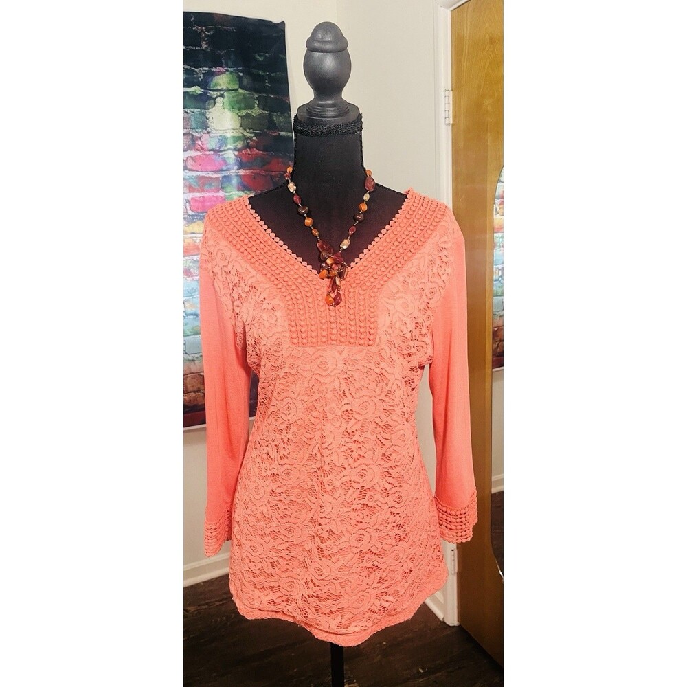 Shannon Ford New York Lace Front V-Neck Tunic Top Blouse Womens Size M